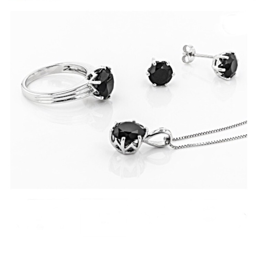 NWT! Black Spinel Gemstone Ring, Earrings, Pendant